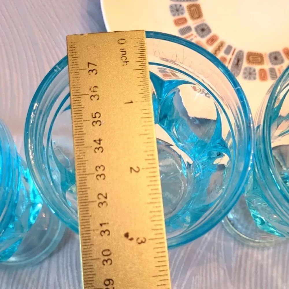 Vintage Pristine Set of 4 Anchor Hocking Aquamarine Pedestal 6